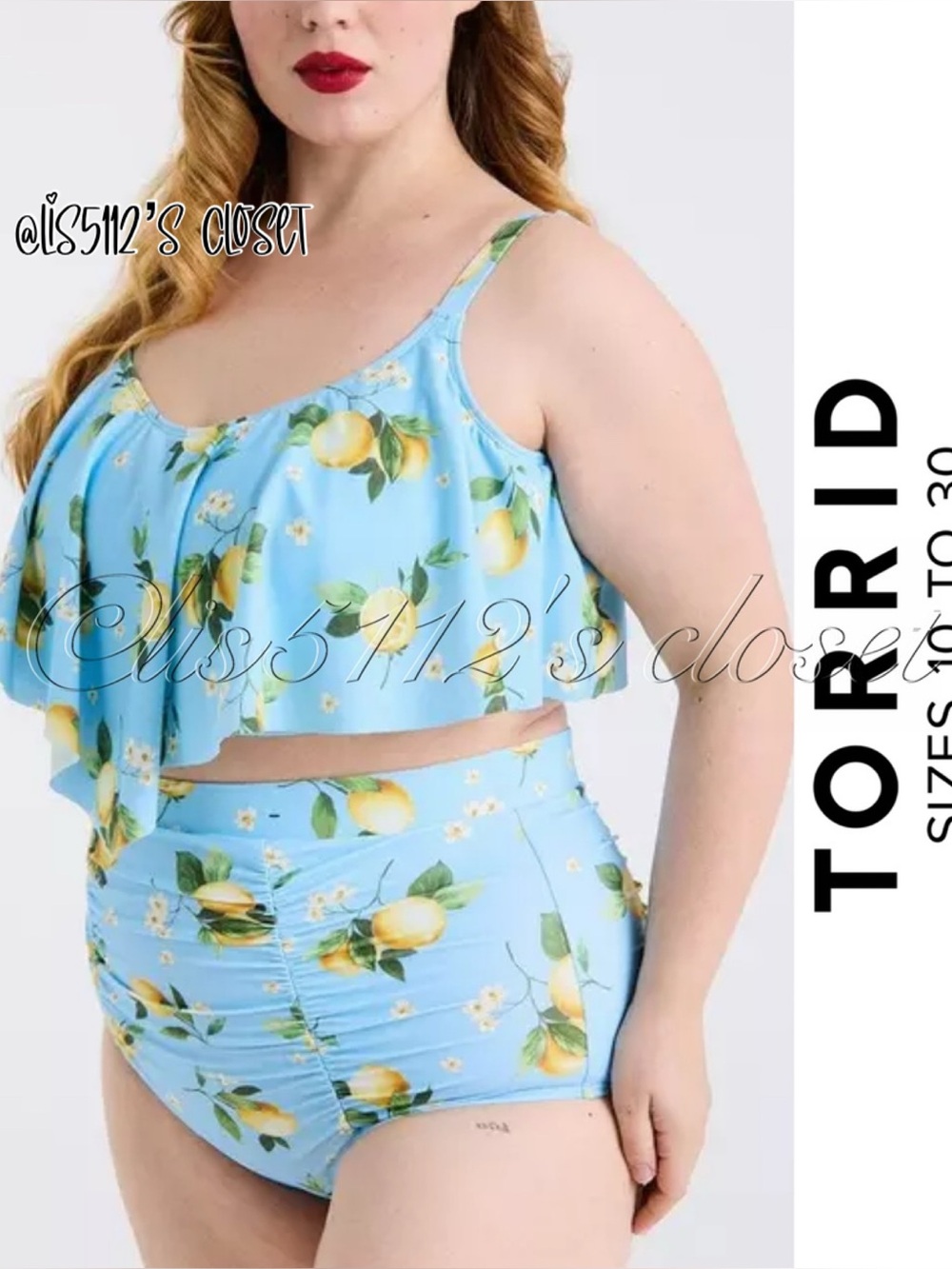 Torrid Blue Lemons Print Flounce Bikini Top & Bottoms Swimsuit SET 2X 18 20